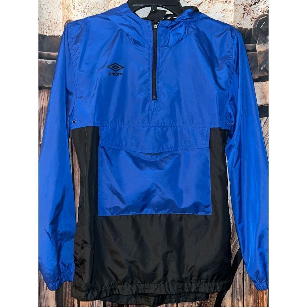 Umbro Hooded Windbreaker Track Jacket Lined Blue youth boys Size XL 16 18